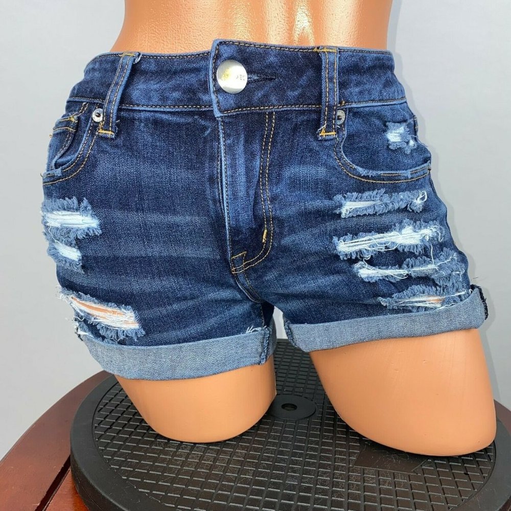 American Eagle 360 Super Stretch 4 Hi-Rise Shortie Distressed Denim Cuffable